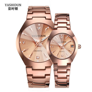 Couple Watch Rose Gold Quartz Watch Classic Unisex Stainless Steel Lover's